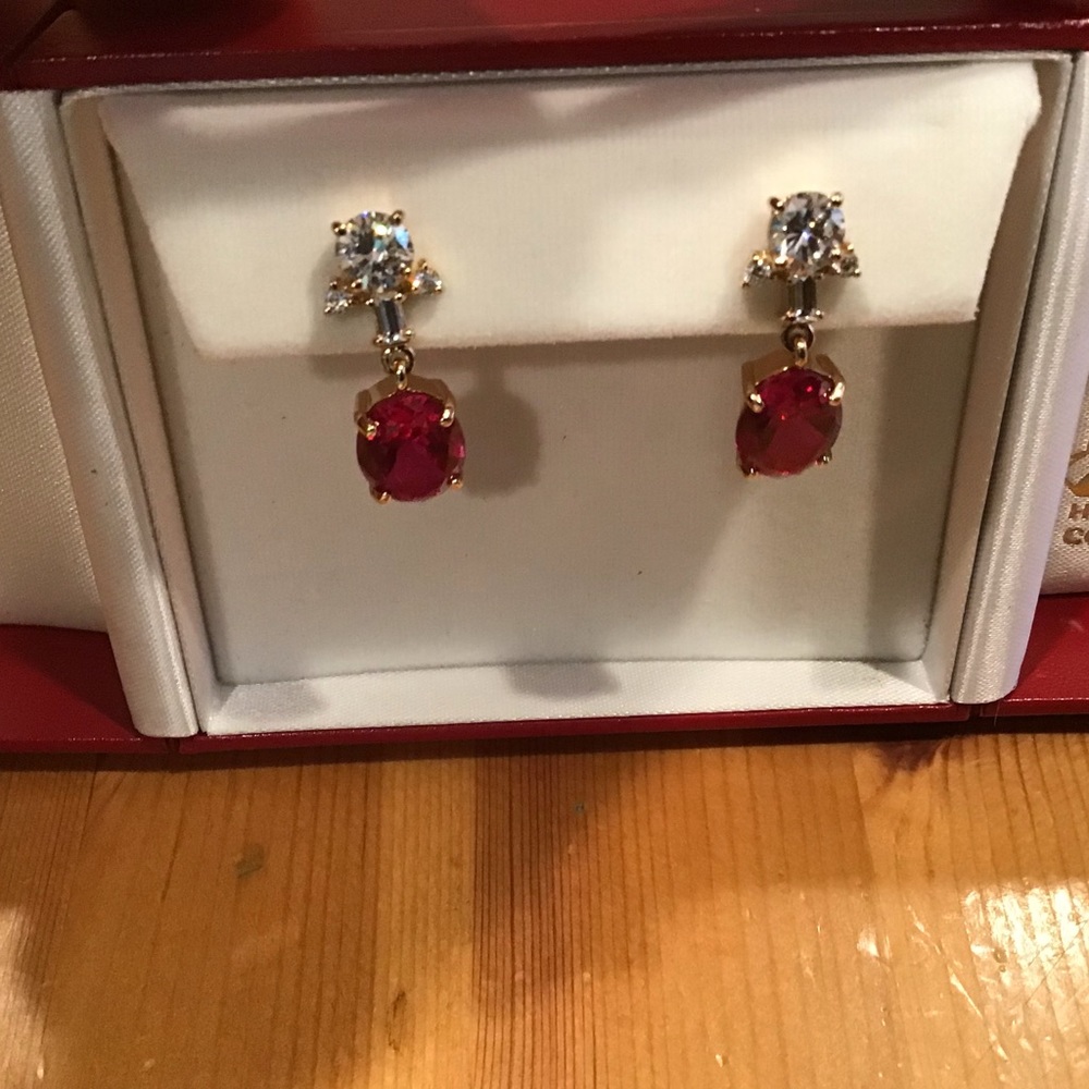 HOLLYWOOD COLLECTION RUBY CRYSTAL EARRINGS GOLD 925 VIVIEN LEIGH GONE W/THE WIND - Picture 3 of 11